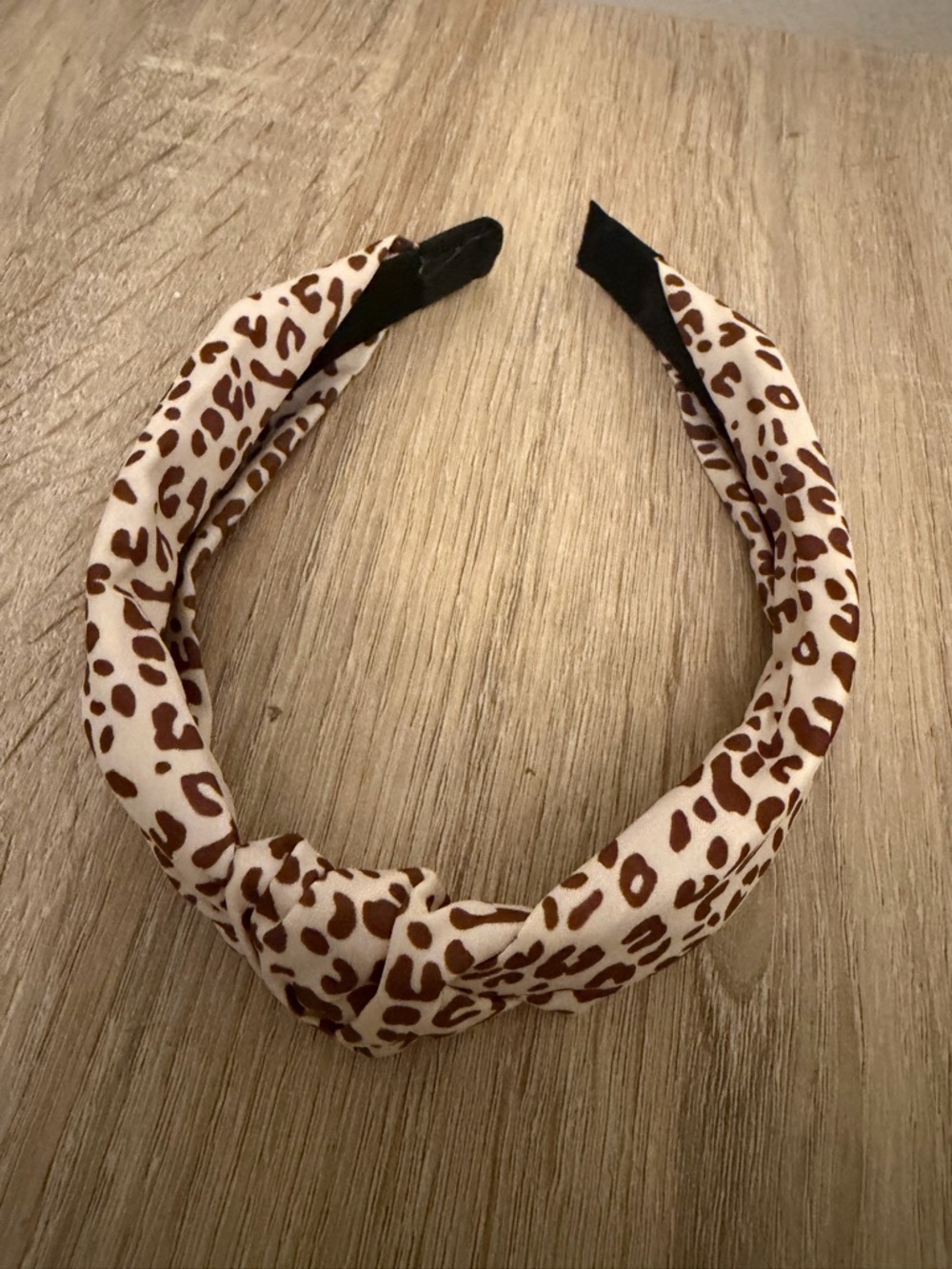 Leopard Print Knotted Headband - Brown & Cream